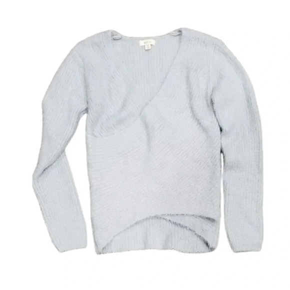 Debut Gray Fuzzy Knit Faux Wrap Sweater S - Picture 1 of 4